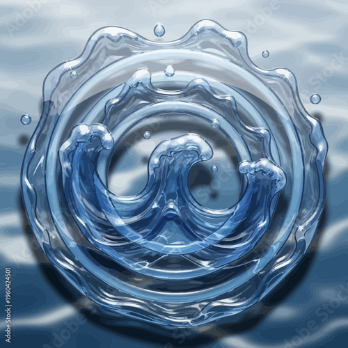 Dynamic Abstract Water Waves and Ripples Illustration in a Transparent Circular Form, Capturing Fluid Motion and Serenity in a Modern Graphic Design