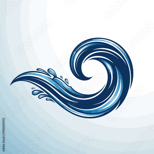 Dynamic Blue Wave Swirl Illustration with Water Droplets and Splashes