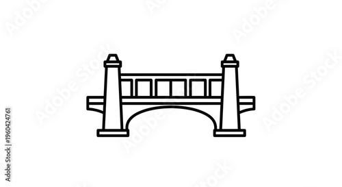 Minimalist Line Art Icon of a Classic Arch Bridge with Towers