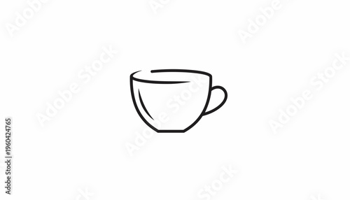 Minimalist Line Art Icon of a Coffee Cup, Simple Vector Illustration for Cafes and Beverages