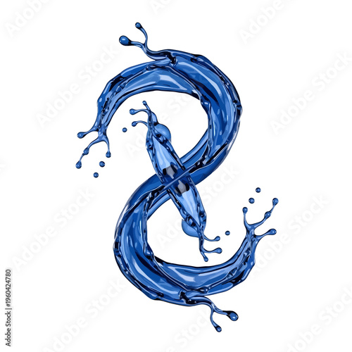 Abstract blue water splash creating a stylized infinity symbol against a white background, symbolizing fluidity and endless motion