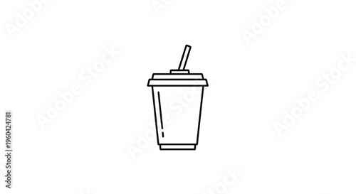 Minimalist line art icon of a disposable cup with a straw, representing beverages and takeaway drinks.