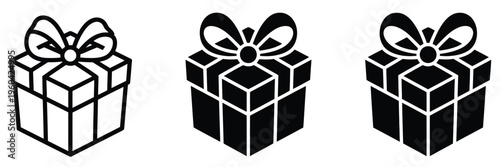 Gift box present icon, symbolizing celebration, surprise, birthday, holiday, or festive event, with ribbon and bow vector