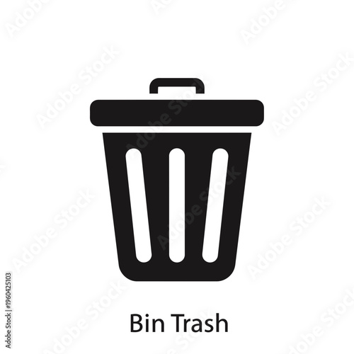 A simple, iconic illustration of a black trash bin with a lid, representing waste disposal and recycling concepts