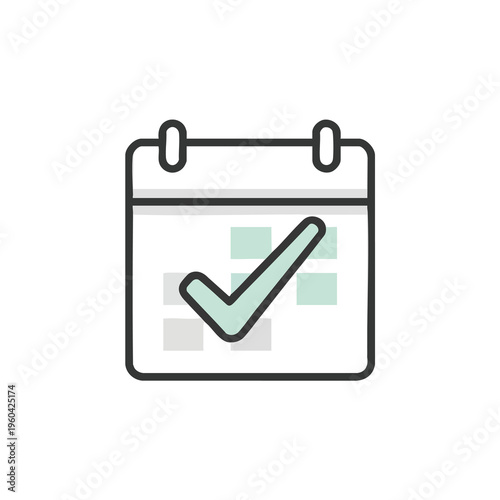 Icon of a calendar with a green checkmark superimposed on a pastel grid