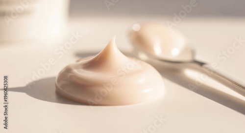 Cream Swirl on White Surface with Spoon - Skincare Product Sample Macro Shot