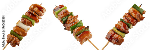 Grilled meat skewers with vegetables food isolated on a transparent background
