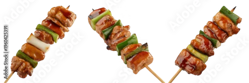 Obraz  z motywem Grilled meat skewers with vegetables food isolated on a transparent background