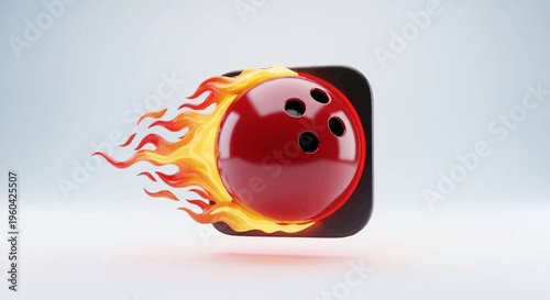 Fiery Bowling Ball Icon with Flames, Speed and Sport Concept