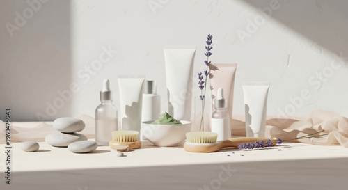 Natural Skincare Products with Lavender and Stones