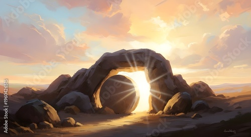 The resurrection of jesus christ at sunrise