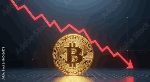Bitcoin Cryptocurrency Crash Downward Trend Red Arrow Chart Falling Price Stock Market