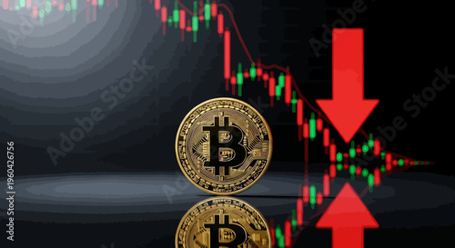 Bitcoin Cryptocurrency Price Crash Falling Chart Red Arrow Down Stock Market Loss