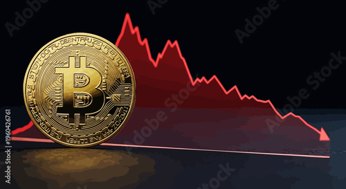 Bitcoin Cryptocurrency Crash Decline Falling Graph Red Down Trend Digital Currency