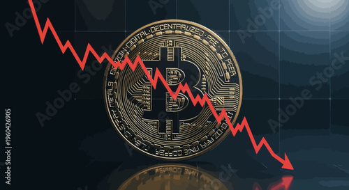 Bitcoin Cryptocurrency Falling Chart, Financial Crisis, Economic Downturn, Digital Currency Decline