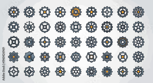 Collection of 49 Unique Mechanical Gears, Cogs, and Wheels - Industrial Design Elements