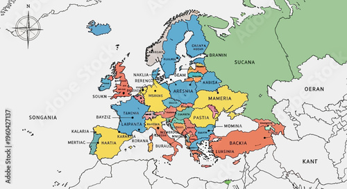 Colorful Map of Europe Showing Countries and Capitals