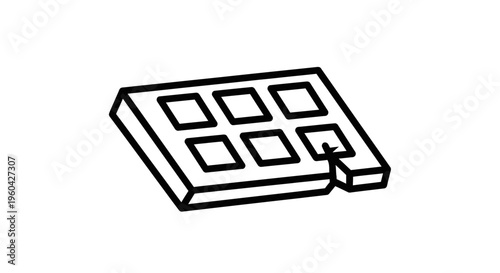 Minimalist Line Art Icon of a Chocolate Bar with Squares, Bite Taken