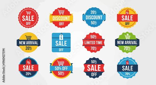 Collection of Sale and Discount Badges, Labels, and Stickers for Retail and Marketing