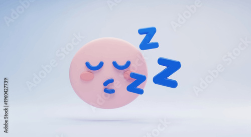 Cute Sleeping Emoji Face with Zzz Symbols, Pink and Blue, Minimalist 3D Render