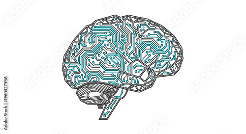 Digital Brain Circuit Board Technology Concept