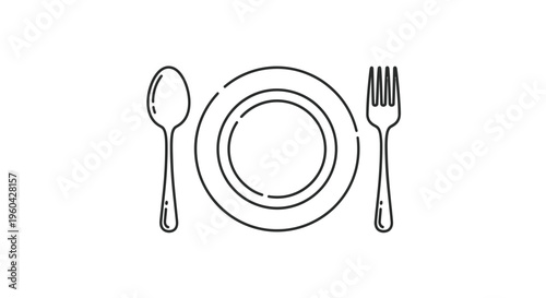 Minimalist Icon: Plate, Fork, and Spoon - Simple Dining and Food Concept