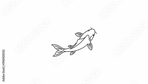 Minimalist Koi Fish Line Art Illustration on White Background