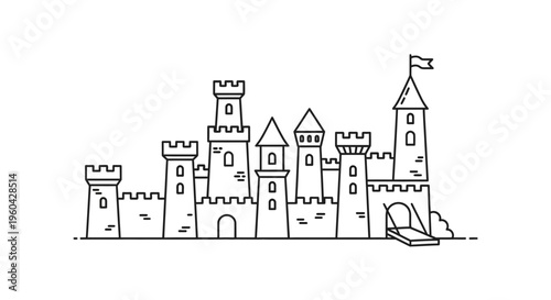 Minimalist Line Art Castle Illustration
