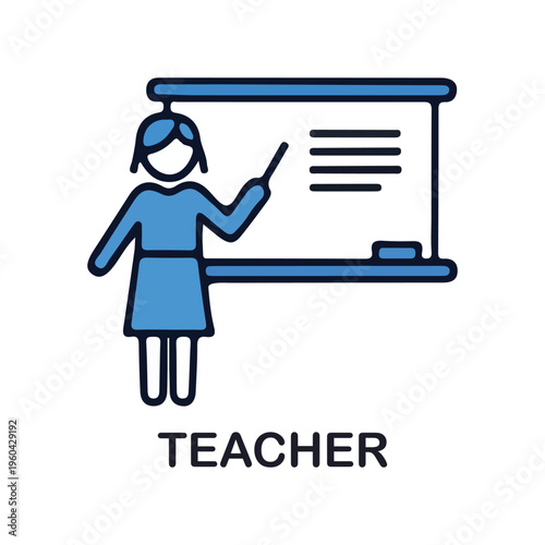 Female teacher explaining lesson on whiteboard in classroom, education and learning concept vector illustration