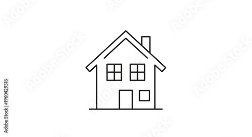 Minimalist House Icon Line Art: Simple Home Symbol on White Background