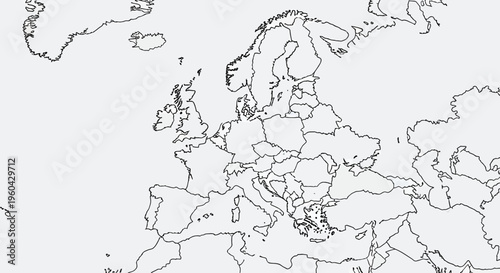 Outline map of Europe with country borders, blank for design and education