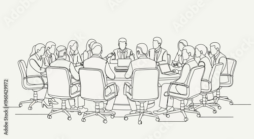 Business meeting around a round table, teamwork, collaboration, strategy, discussion, brainstorming, corporate environment