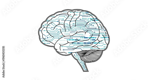 Digital Brain Circuit Board - Artificial Intelligence and Technology Concept