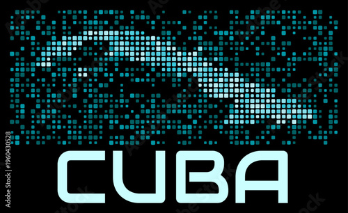 Cuba digital dotted map. Shape of the country in cyan color palette on dark background. Futuristic Cuba map design. Vector illustration.