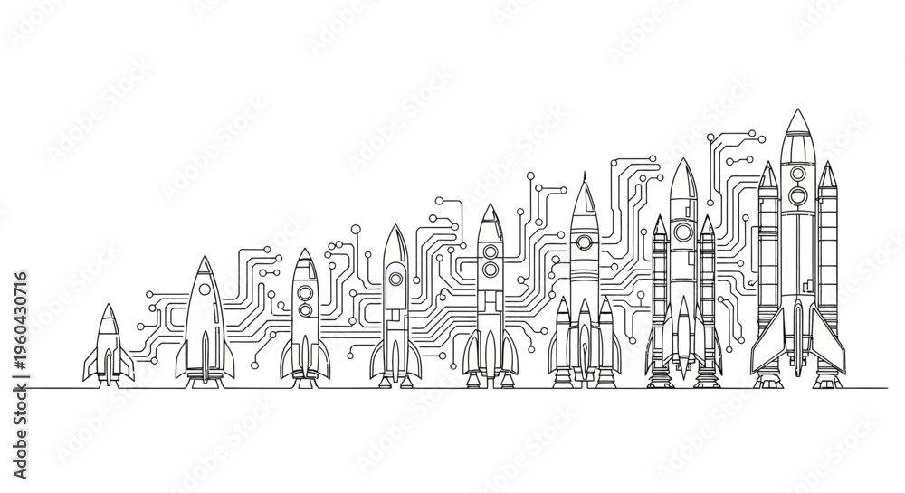 Naklejka premium Rocket Evolution and Technology Growth: Digital Circuit Board Design