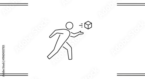 Person throwing a cube icon, abstract concept of action, movement, and decision making