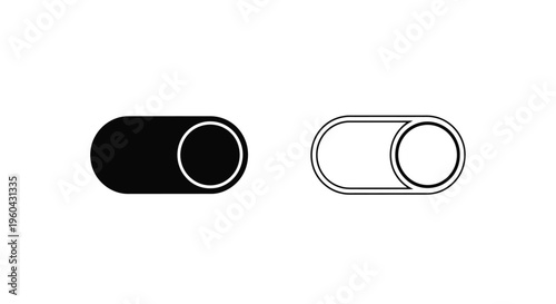 Two toggle switches one on one off depicted in black and white