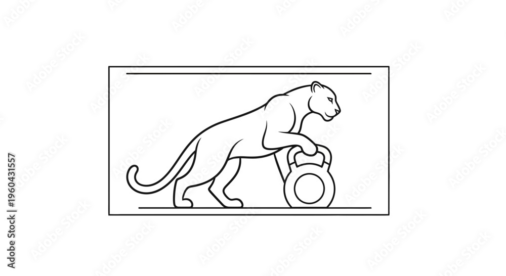 Fototapeta premium Panther Lifting Kettlebell, Strength Training, Fitness, Animal Power, Gym Workout