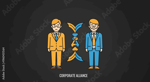 Corporate Alliance: Two businessmen forming a partnership, symbolizing teamwork and collaboration.
