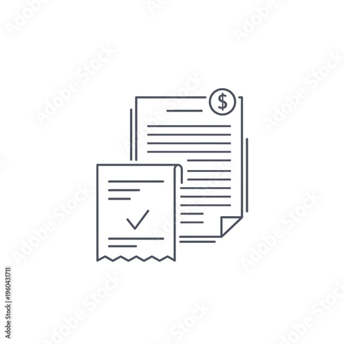 Financial document icon representing a bill with a checkmark and a dollar sign, symbolizing accounting and payment processes
