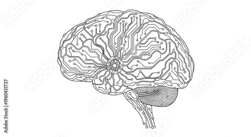 Digital Brain Circuit Board - AI and Technology Concept