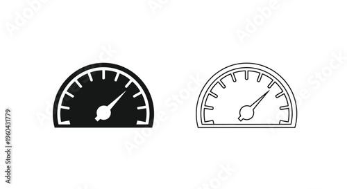Two speedometer icons in black and white displaying speed or measurement