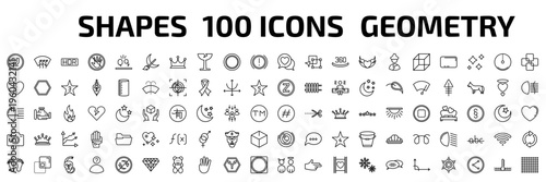 shapes outline icon set. 100 linear vector for ui, web and mobile. thin line undelined, windshield defrost, hdr and more icons.