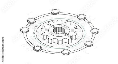 Industrial Sprocket and Hub Assembly with Bolt Holes, Technical Drawing
