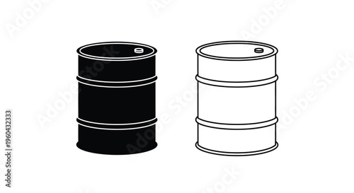 Two industrial barrels one dark and one light depicted in a simple style