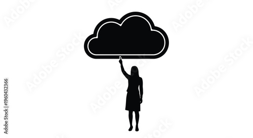 Silhouette of a woman reaching towards a dark cloud above