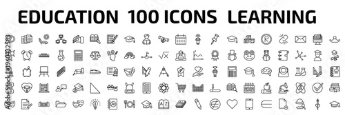 education outline icon set. 100 linear vector for ui, web and mobile. thin line unknown topic, archives, leisure and more icons.