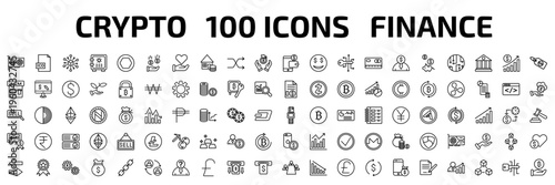 cryptocurrency outline icon set. 100 linear vector for ui, web and mobile. thin line video card, ico, decentralized and more icons.