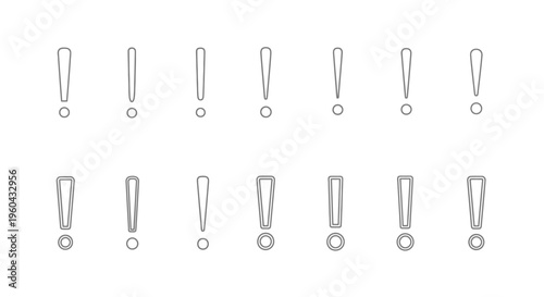 Minimalist line art depiction of multiple exclamation point symbols