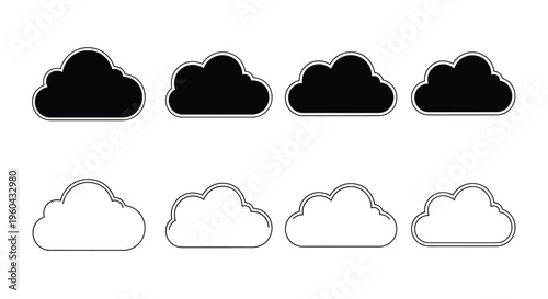 Black and white cloud icons arranged in two horizontal rows